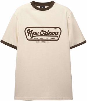Pull&Bear Tričko 'NEW ORLEANS'  šampanské / hnedá