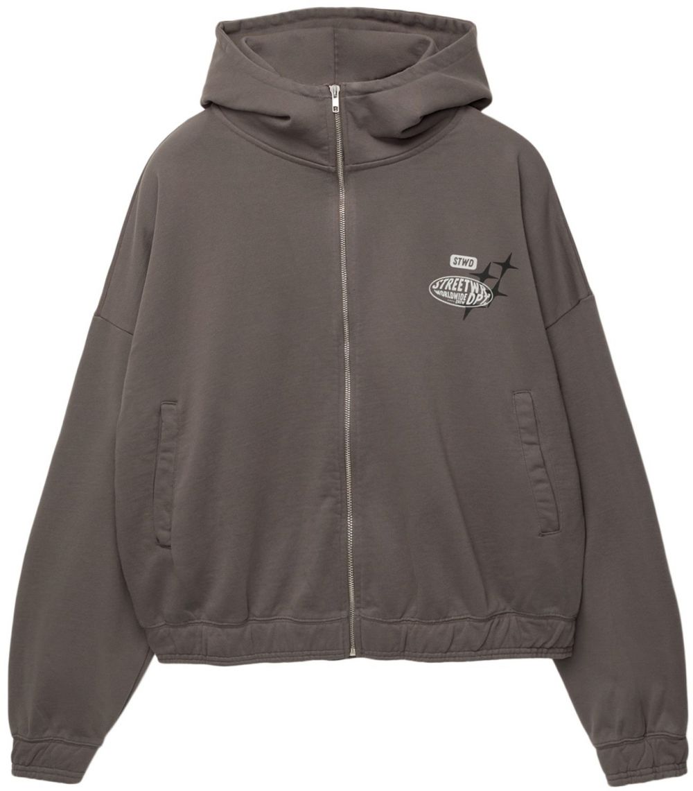 Pull&Bear Tepláková bunda  tmavošedá / čierna / biela