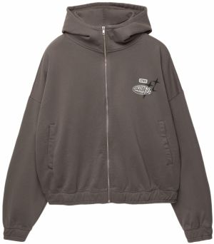 Pull&Bear Tepláková bunda  tmavošedá / čierna / biela