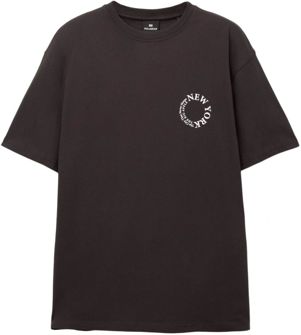 Pull&Bear Tričko 'CAMISETA MC CITY MC NEW YORK'  čierna / biela