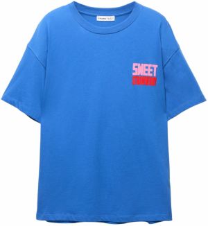 Pull&Bear Tričko 'POSTER FRESA'  modrá / tmavožltá / ružová / červená