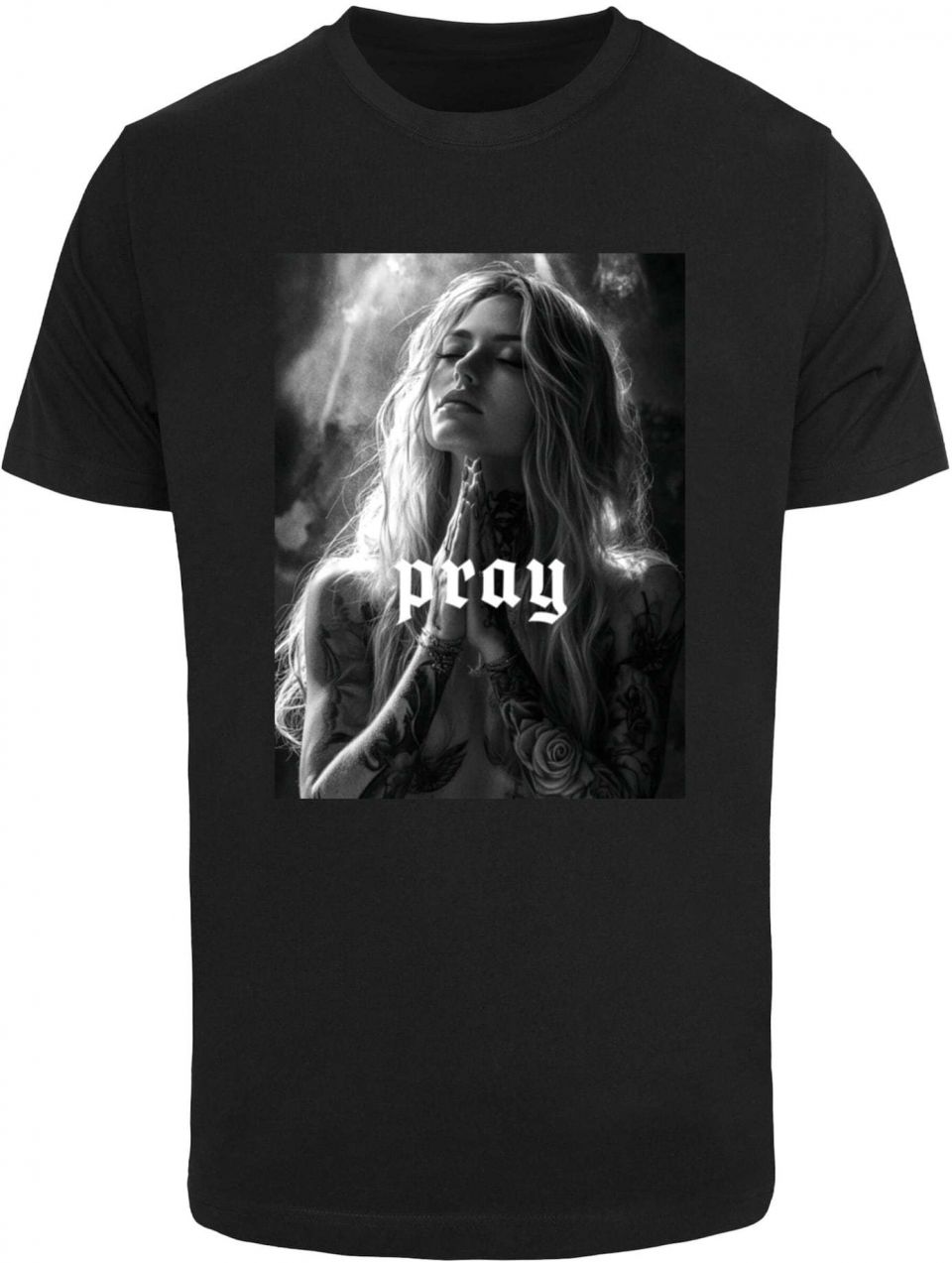 Mister Tee Tričko 'Praying Girl'  sivá / tmavosivá / čierna / biela