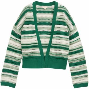 TOM TAILOR DENIM Kardigán  smaragdová / pastelovo zelená / šedobiela