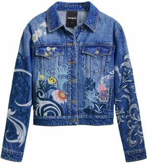 Desigual Prechodná bunda  modrá denim / žltá / oranžová / biela