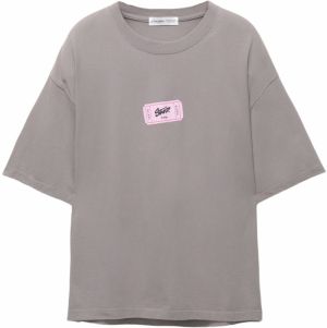 Pull&Bear Tričko 'TICKETS'  sivá / ružová / červená / čierna
