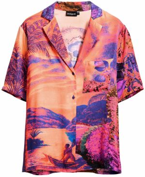 Desigual Blúzka  tmavofialová / fuksia / pastelovo červená