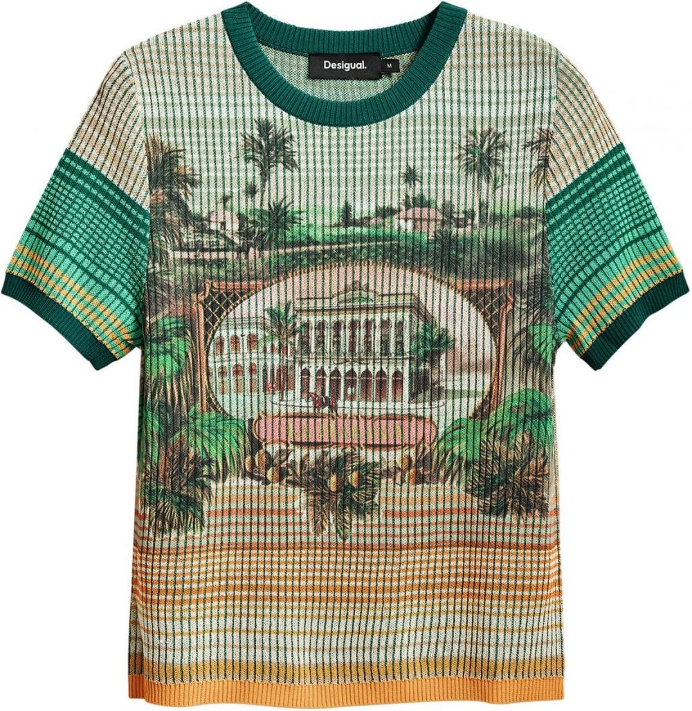 Desigual Tričko 'Landscape'  mätová / jedľová / tmavozelená / svetlooranžová