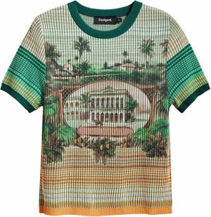 Desigual Tričko 'Landscape'  mätová / jedľová / tmavozelená / svetlooranžová