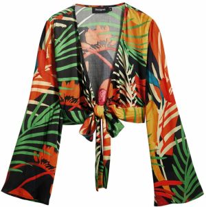 Desigual Blúzka  béžová / svetlozelená / oranžová / čierna
