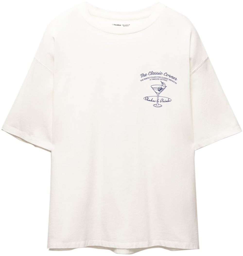 Pull&Bear Tričko  béžová / modrá / biela