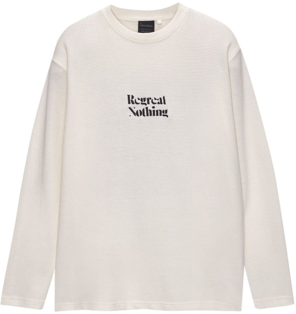 Pull&Bear Mikina 'REGRET NOTHING'  čierna / biela