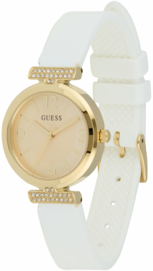 GUESS Analógové hodinky  zlatá / biela