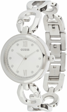 GUESS Analógové hodinky 'Empower'  strieborná / biela