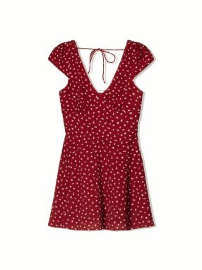 Bershka Letné šaty  rubínová / biela