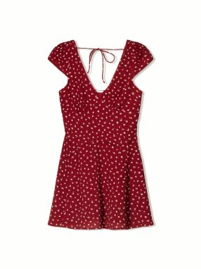 Bershka Letné šaty  rubínová / biela