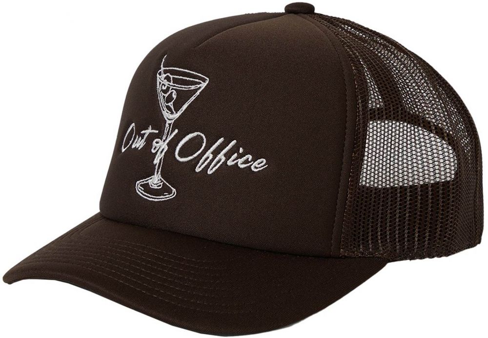Brixton Čiapka 'OUT OF OFFICE'  tmavohnedá / biela