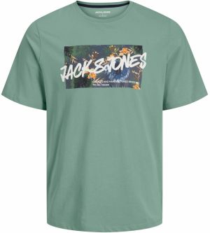 Jack & Jones Plus Tričko 'JJHawaii'  námornícka modrá / pastelovo zelená / oranžová / biela
