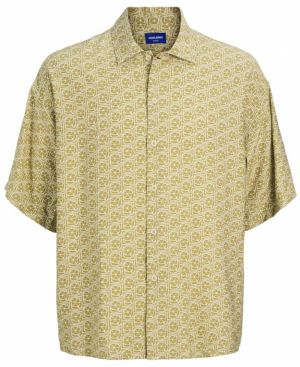 JACK & JONES Košeľa 'JORMarshall Islingston'  olivová / šedobiela