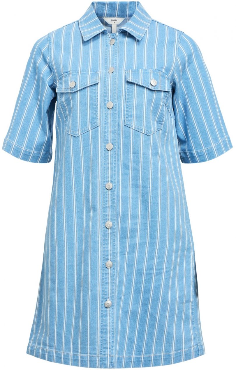 OBJECT Košeľové šaty 'OBJBRUCE MOLLIE'  modrá denim / biela