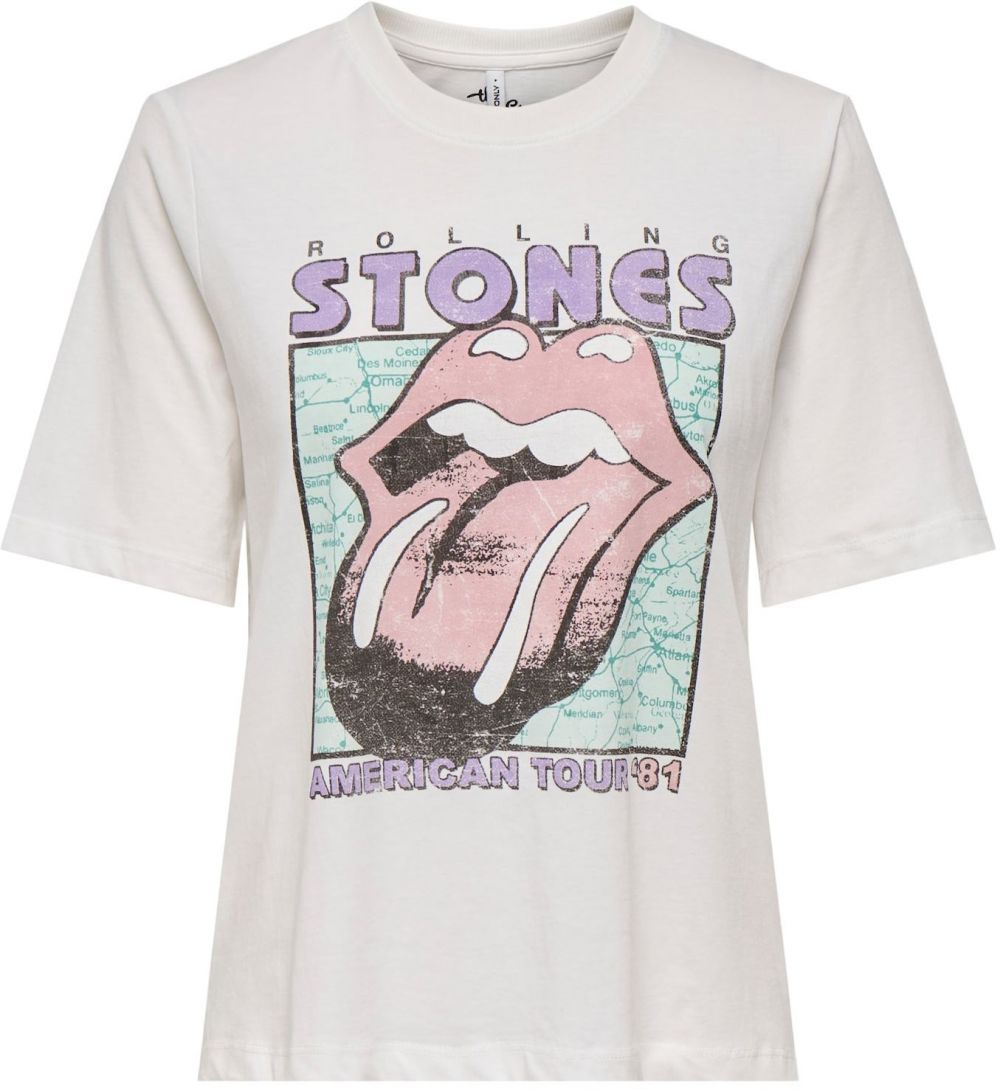 ONLY Tričko 'ONLROLLING STONES'  levanduľová / staroružová / čierna / biela