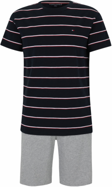 TOMMY HILFIGER Krátke pyžamo  tmavomodrá / sivá melírovaná / červená / biela