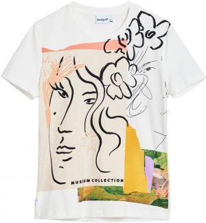 Desigual Tričko 'Arty Faces'  tmavožltá / koralová / čierna / biela