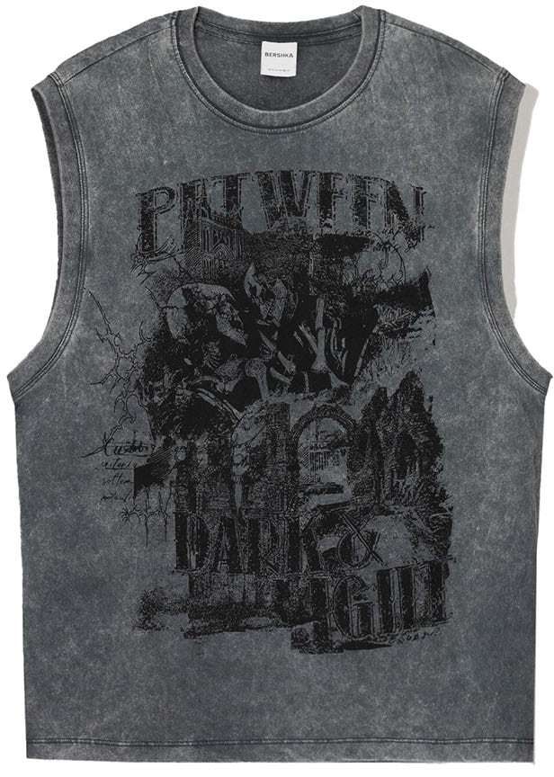 Bershka Tričko  sivý denim / čierna