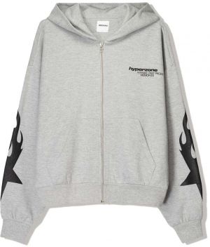 Bershka Tepláková bunda  sivá melírovaná / čierna