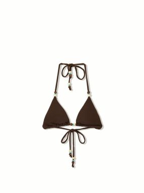 Bershka Bikinový top  svetlomodrá / gaštanová / biela ako vlna