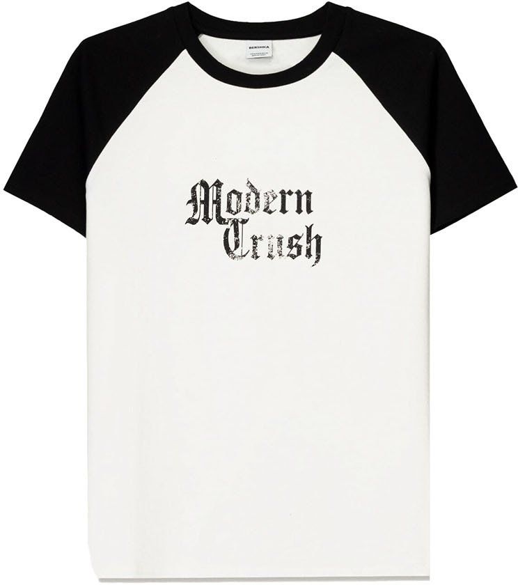 Bershka Tričko 'MODERN CRUSH'  čierna / biela