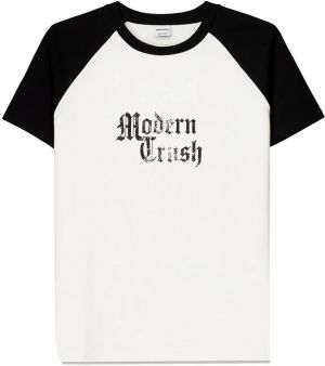 Bershka Tričko 'MODERN CRUSH'  čierna / biela