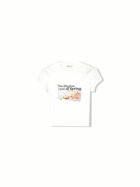 Bershka Tričko  svetlomodrá / čierna / šedobiela