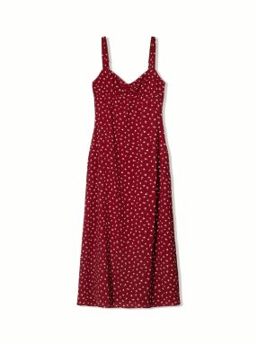 Bershka Letné šaty  tmavočervená / šedobiela