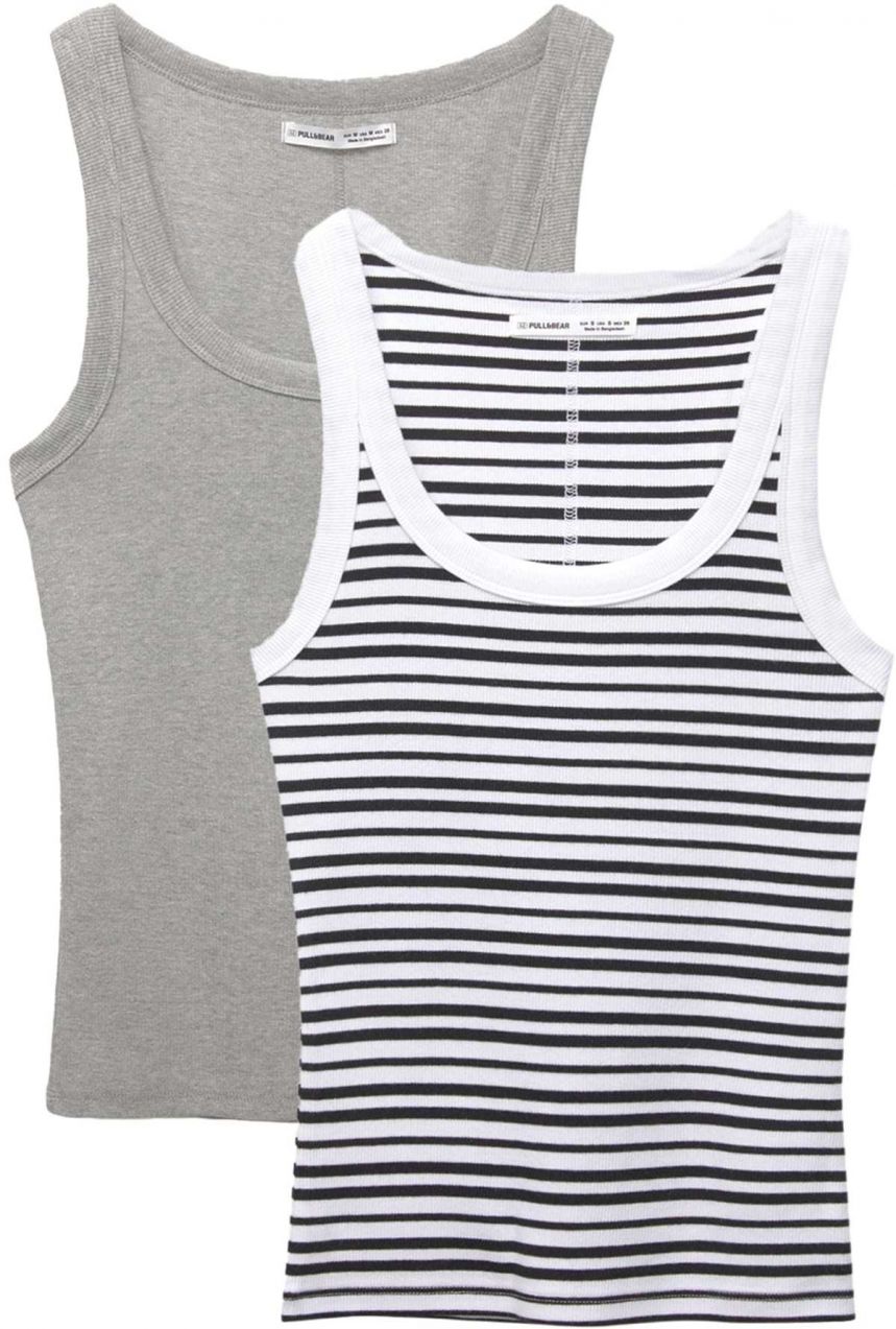 Pull&Bear Top  sivá melírovaná / čierna / biela