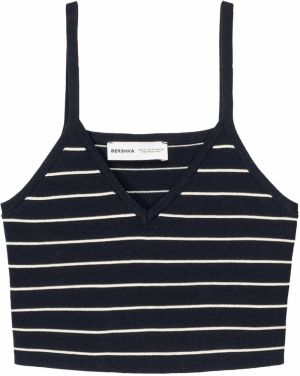 Bershka Top  modrá / biela