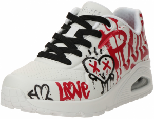 SKECHERS Nízke tenisky 'UNO - GRAFFITI LOVE'  karmínovo červená / čierna / biela
