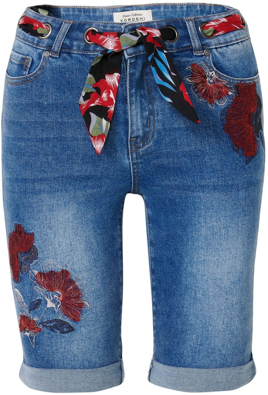 KOROSHI Džínsy  modrá denim / rubínová / čierna / biela