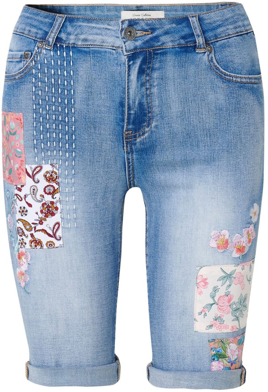KOROSHI Džínsy  modrá denim / staroružová / merlotová / biela