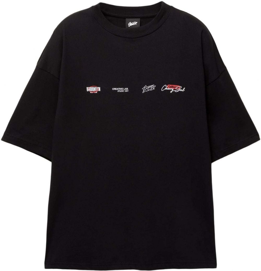 Pull&Bear Tričko 'STWD'  zelená / červená / čierna / biela