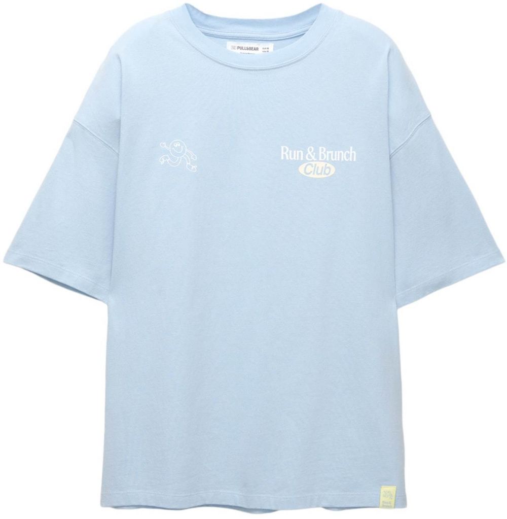 Pull&Bear Tričko  nebesky modrá / biela