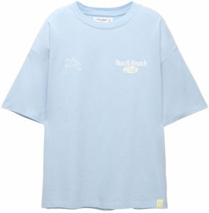 Pull&Bear Tričko  nebesky modrá / biela