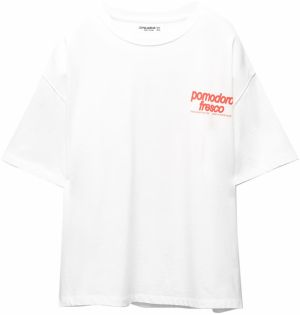 Pull&Bear Tričko 'TOMATOES'  pastelovo zelená / červená / biela