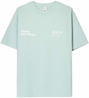 Bershka Tričko  pastelovo modrá / biela