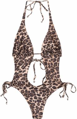 Bershka Jednodielne plavky  béžová / hnedá / čierna