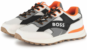 BOSS Tenisky  tmavosivá / oranžová / čierna / biela