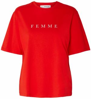 SELECTED FEMME Tričko 'SLFVILJA'  ohnivo červená / biela