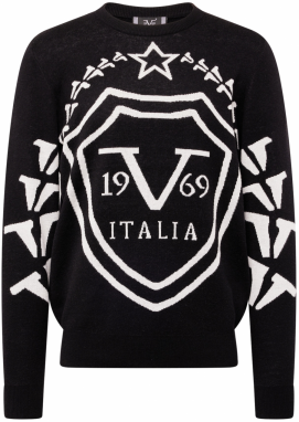 19V69 ITALIA Sveter 'ENZO'  čierna / biela ako vlna
