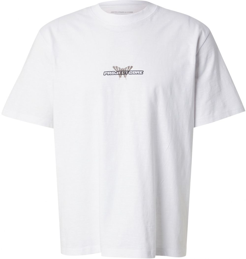 JACK & JONES Tričko 'JCORECHARGE'  čokoládová / čierna / biela