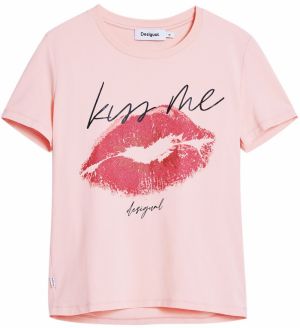 Desigual Tričko 'Kiss Me'  púdrová / červená / čierna