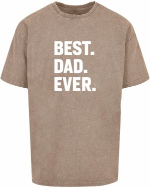Merchcode Tričko 'Fathers Day - Best Dad Ever'  hnedá melírovaná / biela